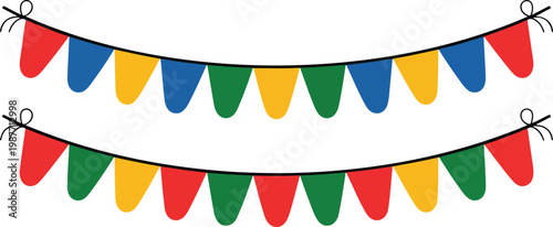 Colorful festive bunting flags hanging on string vector illustration for birthday party celebration carnivals fairs and decorative events