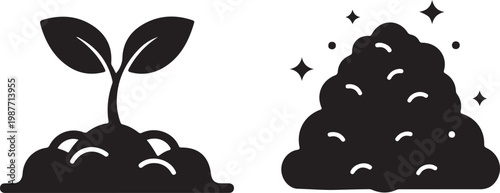 Seedling growing in soil and nutrient pile with sparkles Vector Icon Isolated on white background