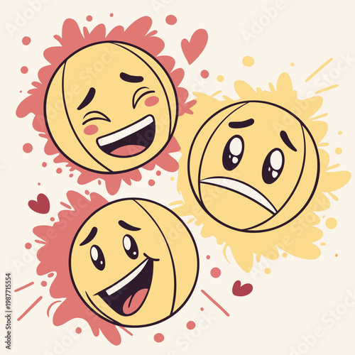 Three face emoji expressions in a colorful illustration.