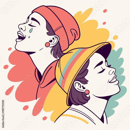 Two women celebrating with colorful splashes.