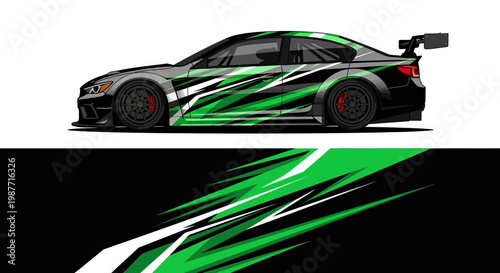 High-speed green racing car with dynamic stripe design and spoiler.