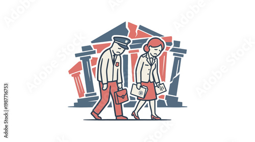 Depressed Professionals in Front of a Crumbling Building