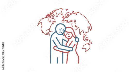 Grieving Couple with World Map Overlay