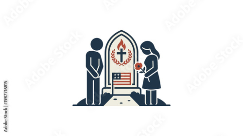 Mourning Couple at a Memorial Grave