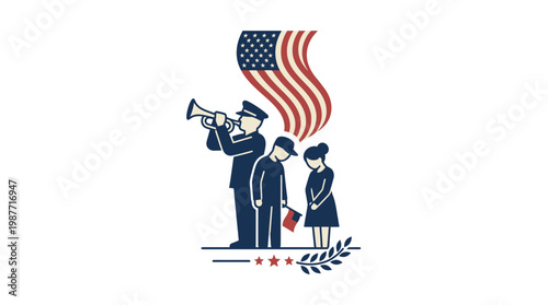 Memorial Day Ceremony Trumpeter Attendees and United States Flag