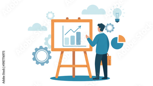 Creative professional presenting a project plan with visual aids and tools Vector