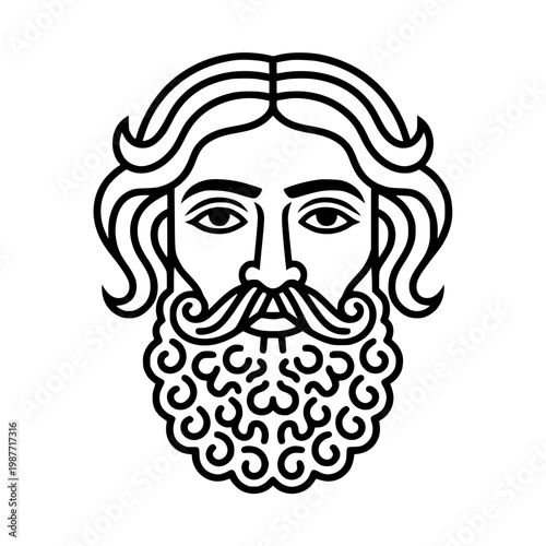 Classic bearded man head icon in minimalist