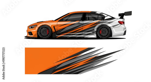 Orange race car with bold black and silver stripes for dynamic speed and aerodynamic styling.