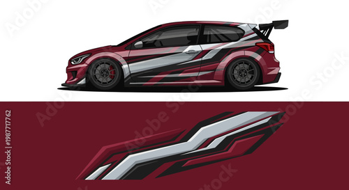 Dual View of Red and Black Sports Car with Sleek Profile.