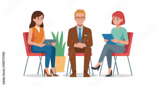 Three people engaged in a collaborative study session with laptops and notebooks Vector