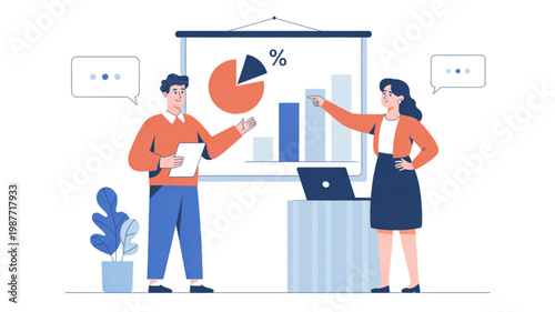 Two professionals collaborating on a digital presentation together Vector