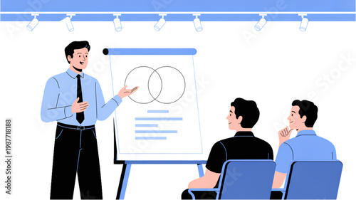 Business professional presenting a strategy to a team during a meeting Vector