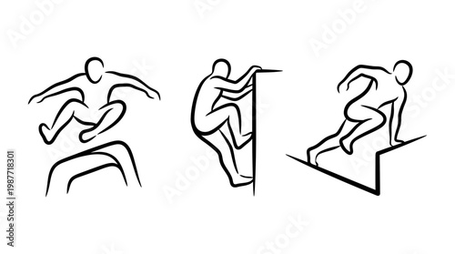 Parkour Silhouettes Jumping Climbing and Vaulting