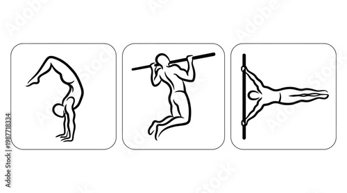 Gymnastic And Calisthenics Icons In Line Art Style