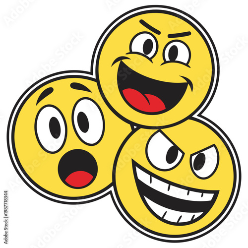 Cartoon faces with various mischievous expressions.