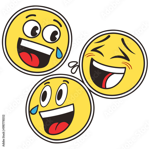 Laughter emojis set with joyful face expressions.