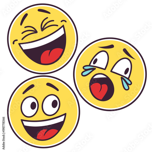 Laughing smiling and crying emoji set collection.