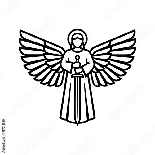 Guardian angel vector illustration with sword and open wings