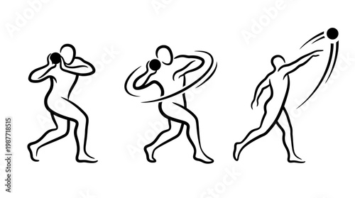 Sequence of Shot Put Thrower in Motion Stages of Throw