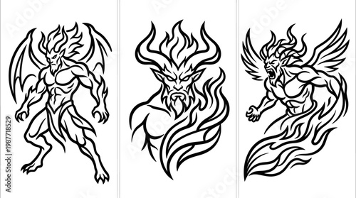 Set of Fiery Demon Character Designs