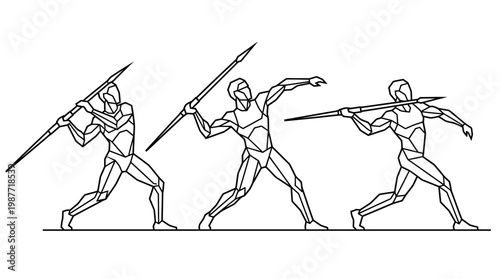 Sequence of Spearthrowing Poses in Modern Style