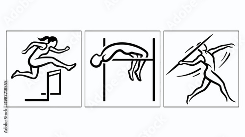 Athletic Sports Icons Hurdles High Jump  Javelin