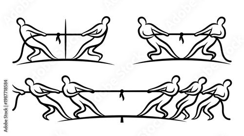 Tug-of-War Vector Set Depicting Competition and Teamwork