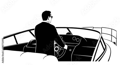 Man in suit driving luxury speedboat vector illustration