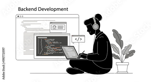 Backend Development Vector Illustration of Female Programmer