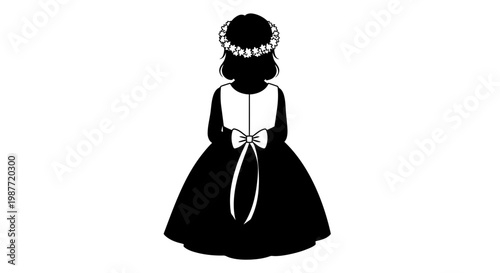 Silhouette of a Flower Girl with Floral Wreath and Bow
