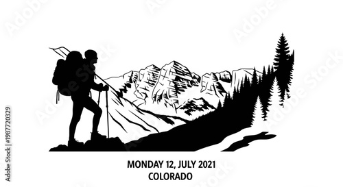 Hiker Silhouette Overlooking Colorado Mountains Illustration