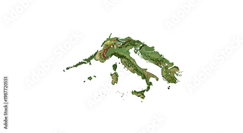 Artistic Map of Italy and Central Mediterranean Vector Illustration