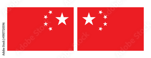 Chinese flag vector illustration, red national flag of China with white stars, flat graphic design of the People's Republic of China flag set