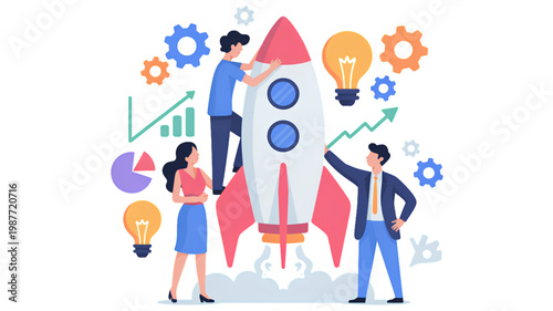 Diverse group of professionals collaborating with digital icons in background Vector