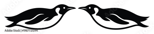 Minimalist penguin silhouette icons, black and white emperor penguin vector, arctic bird logo
