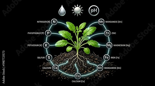 Plant Nutrition Diagram Showing Essential Elements for Healthy Growth