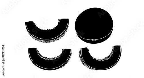 Black and White Melon Slices Vector Illustration Silhouette Set
