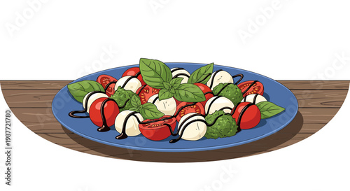 Caprese Salad Illustration with Mozzarella and Cherry Tomatoes