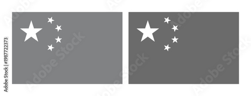 Grayscale China flag vector set, monochrome Chinese national flags, 2 gray scale icons