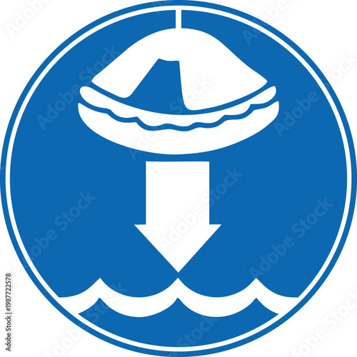 IMO Safety Sign Lower Life Raft Mandatory Symbol Blue Maritime Safety Vector Illustration