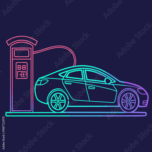 Neon style electric vehicle charging station art.