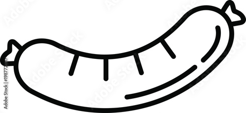 A simple black and white line art illustration of a single grilled sausage for menu design uses.