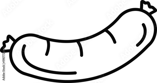 A simple black and white line drawing of a single sausage isolated on a clean white background