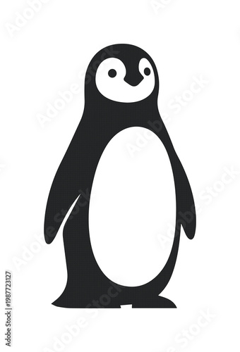 Minimalist penguin vector icon, black and white flightless bird silhouette, arctic animal logo