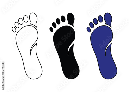 Human footprint vector icons, bare foot silhouette set, black and blue podiatry symbols
