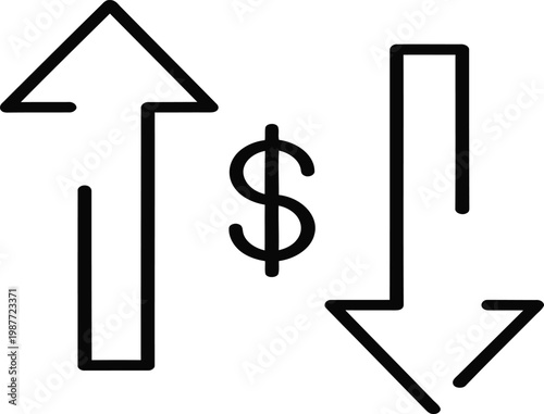 A simple black and white line art icon representing financial market volatility or exchange rates