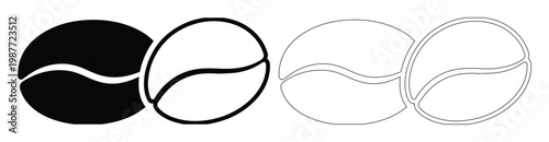 Roasted coffee beans vector icons, minimalist black and white coffee seed symbols, cafe logo set