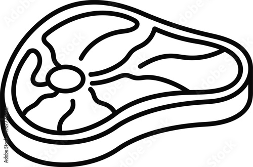 A simple black and white line art illustration representing a fresh raw slice of beef steak cut