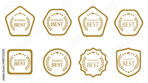 高級感のあるランキングBESTバッジフレームセット｜金・銅・月桂樹・星・受賞・評価アイコン（Premium ranking best badge frame set）：メダルセットC_08_BEST