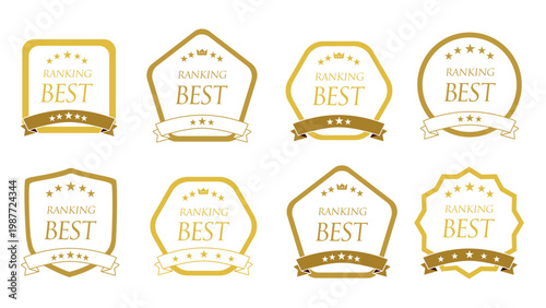 高級感のあるランキングBESTバッジフレームセット｜金色・リボン・星・受賞・評価アイコン（Premium ranking best badge frame set）：メダルセットC_06_BEST